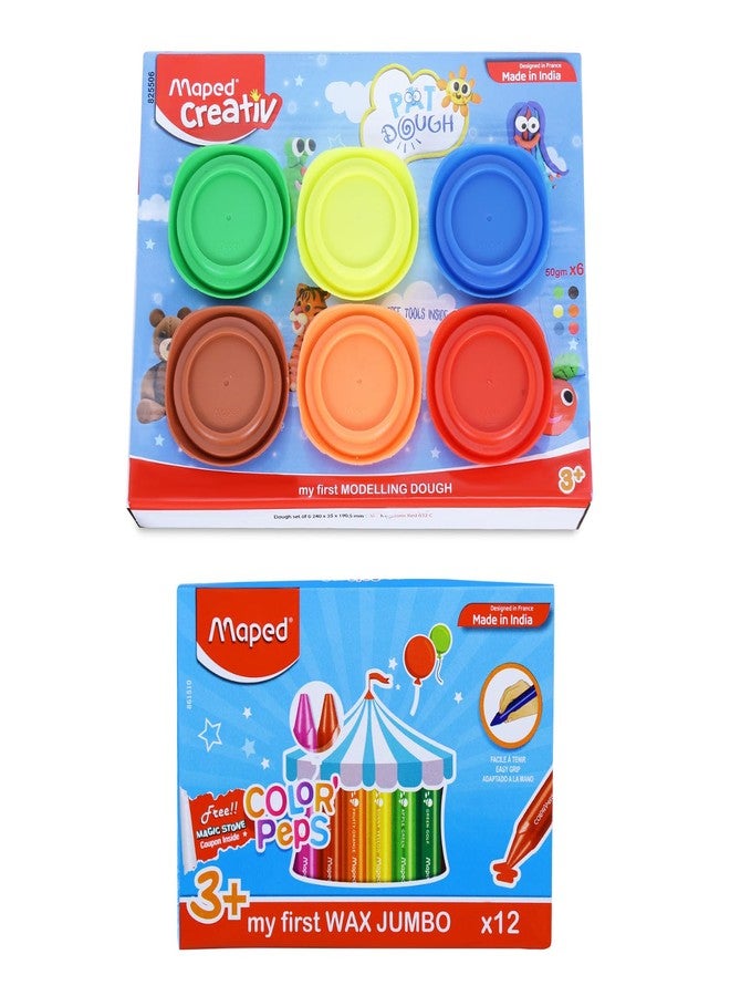 Maped Kids Playing kit|Modelling Dough 6colors & Wax Crayons 12Shades |Safe and Non-Toxic for Children - Image 1